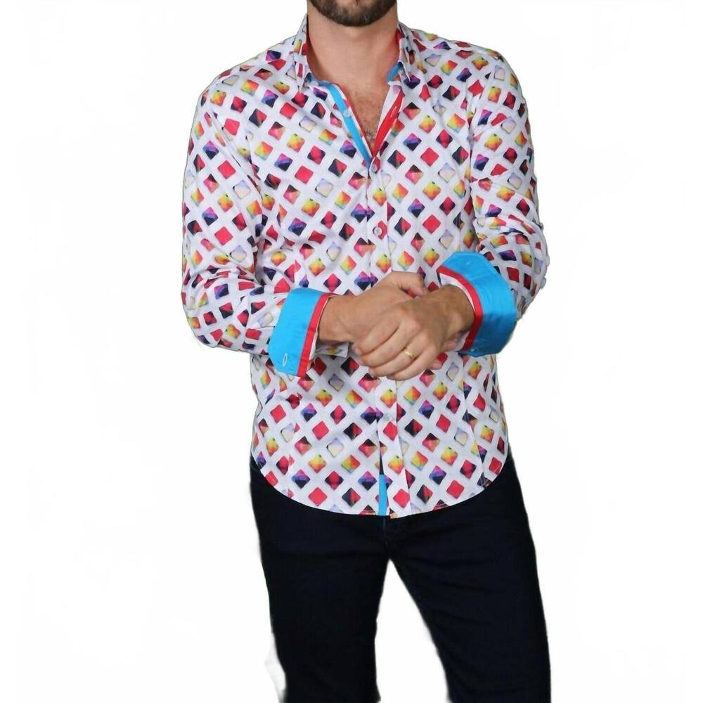 NEW EIGHT X color grid button down shirt with trim in white